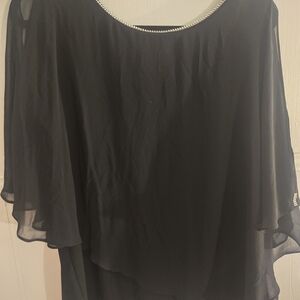 Chaus Black Chiffon Blouse with Embellished Neckline